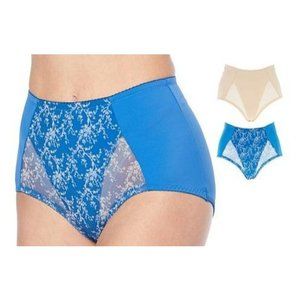 Rhonda Shear 2pk Mesh Detail Brief 793-357 Lacy Trees & Light Beige 2X